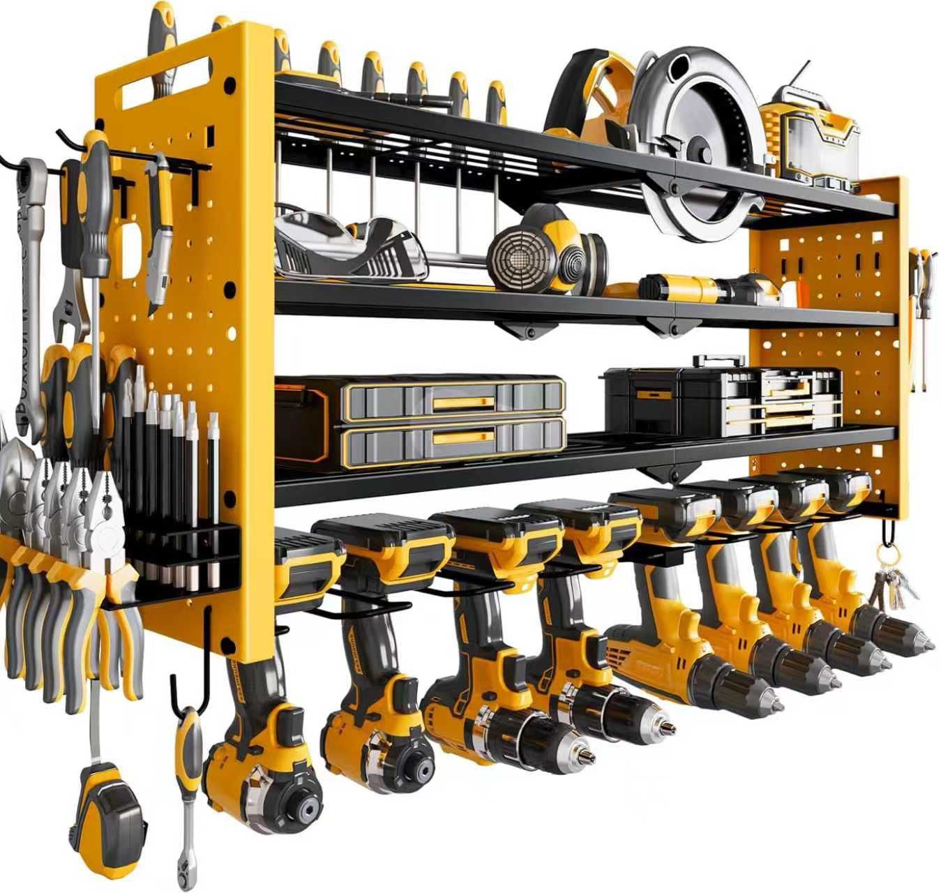 32” Power Tool Organizer Wall Mount,4 Layers Large Capacity Tool Rack (BLACK/YELLOW)