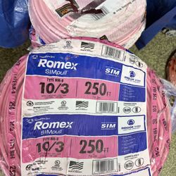 250 ft. 10/3 Solid Romex SIMpull CU NM-B with G Wire Pink Coil