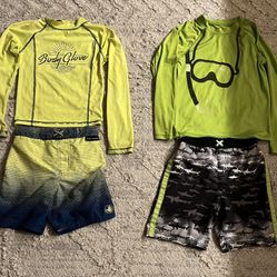 Boys bathing suit sets, bottoms and rash guard - Size 8