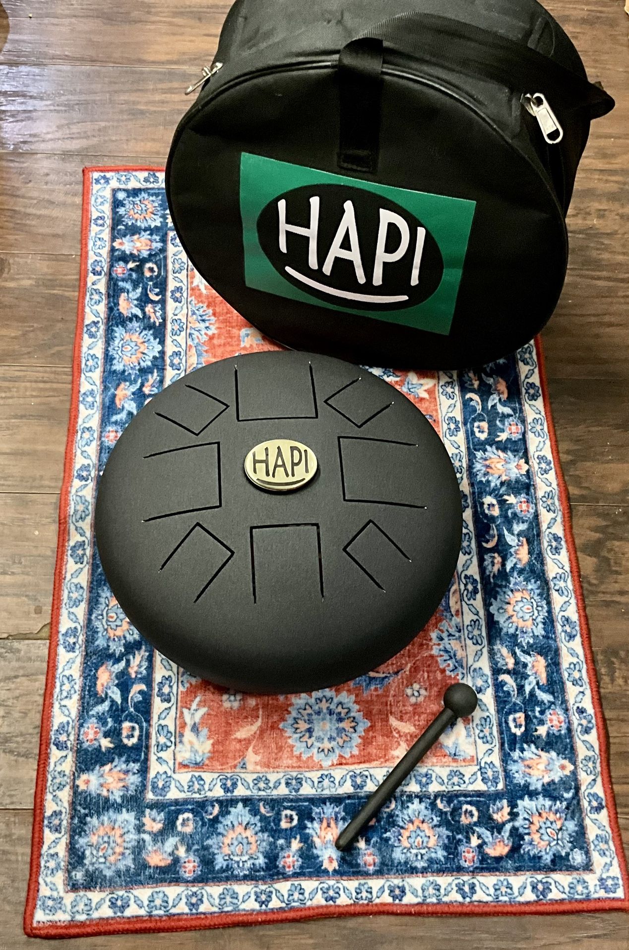 Rhythm Earth Hapi Slim Drum  C Major Pentatonic, Black Steel Tongue Drum w/ Bag & Mallet