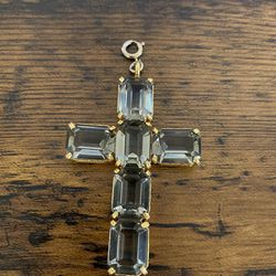 Cadoro Vintage Large Faceted Green Glass Cross Pendant