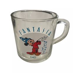 Vintage Disney Fantasia mug Mickey Mouse 1940 Cup Anchor Hocking Glass B02