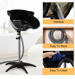 Portable Shampoo Bowl, 270 Degree Rotation of Hair Washing Basin, Height Adjustable Salon Sink with Drain Hoses for Home Salon Use (Black)