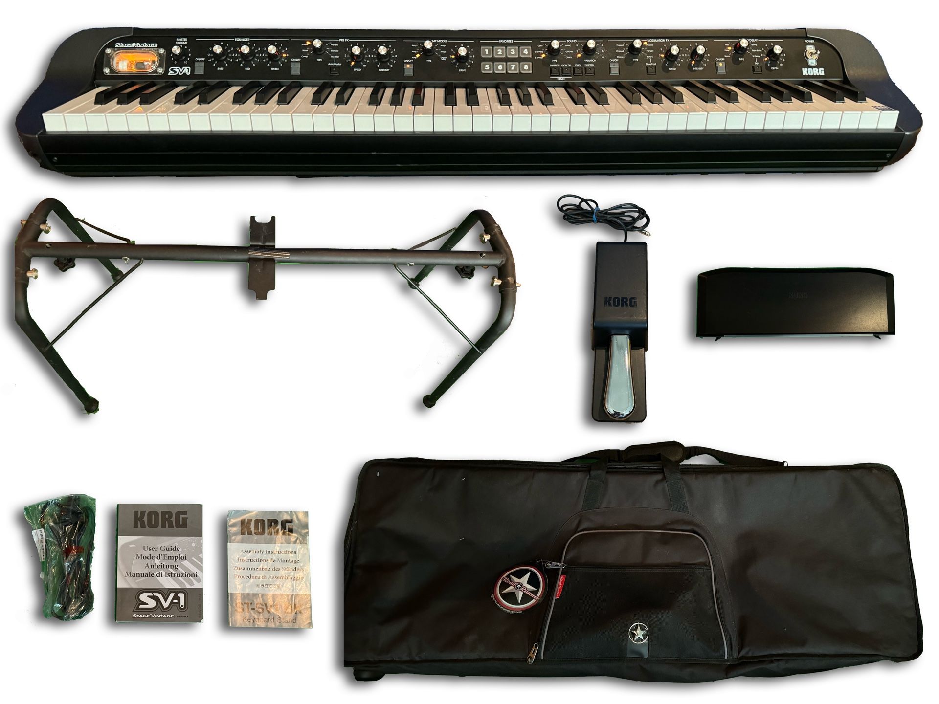 KORG SV-1 KEYBOARD 73-Key Stage Vintage Piano w/Korg ST-SV1 Stand, Korg SP-250 Pedal, Music Rest, Manuals, Case