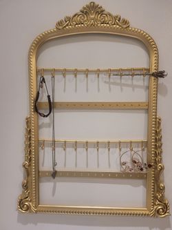 Gold Ornate Wall-Mount Jewelry Organizer & Gold Picture Frame