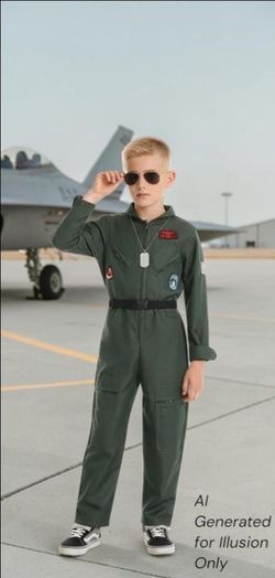Kids Top Gun's Goose Inspired Fighter Pilot Jumpsuit with Patches, New