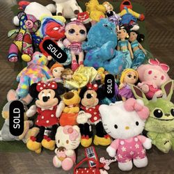 DISNEY PLUSHIES DISNEYLAND PRINCESSES ELMO SULLEY HELLO KITTY PLUSH