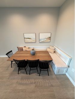 Custom Dining Banquette + Farmhouse Table + 4 Chairs — Full Set