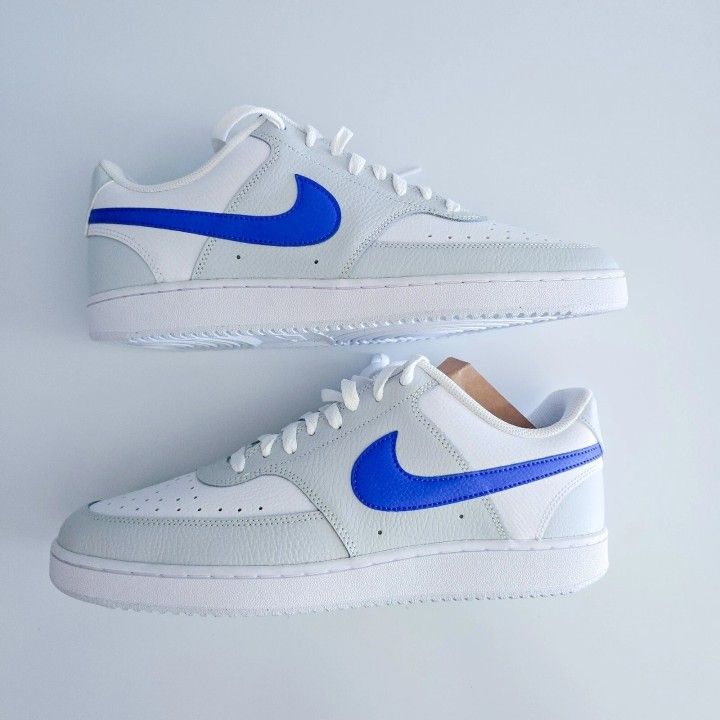 Nike Court Vision Low Mens Athletic Shoes Photon Dust, White, Racer Blue