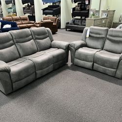 New Power Reclining Couch / Love Seat.  Grey Breathable Leatherette.  Free Delivery!