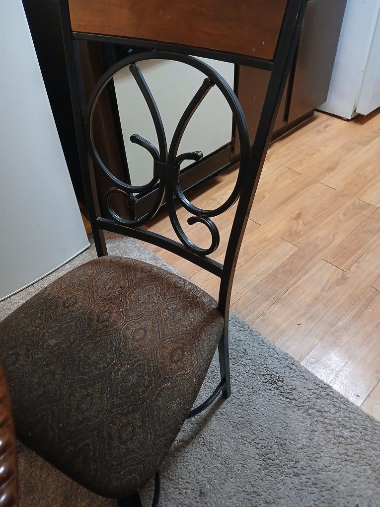 Wrought Iron Wood And Glass Table W/ 4 Chairs