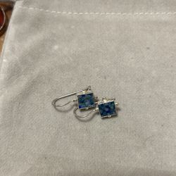 Monsoon Sterling Silver Mosaic Opal Earrings Vintage Drop