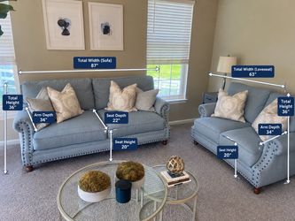 Blue Fabric Sofa and Loveseat Set