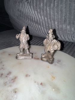 2 pewter clowns  and a street performer figurine