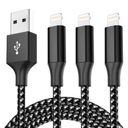  iPhone Charger 3Pack 10 ft MFi Certified Lightning Cable Nylon Braided iPhone Cord Fast Charging Syncing Long Cord Compatible and Mor (Black&White)