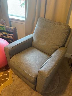 Gray Upholstered Swivel Glider Armchair