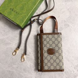 Gucci Canvas And Leather Handbag Shoulder Bag Mens Brown