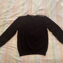 Stunning Like New Balmain Paris France Men’s Black Cotton Sweater Pullover Jumper Size Large L Chevron Design