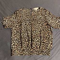 Michael Kors Women’s Leopard Cheetah Blouse Top Size L Large 