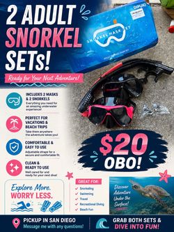 2 Adult Snorkel Mask Sets – New in Box – Great for Vacation!