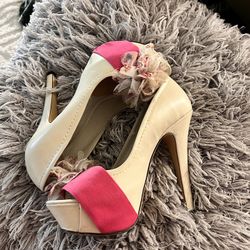 Pink And Cream White High Heels