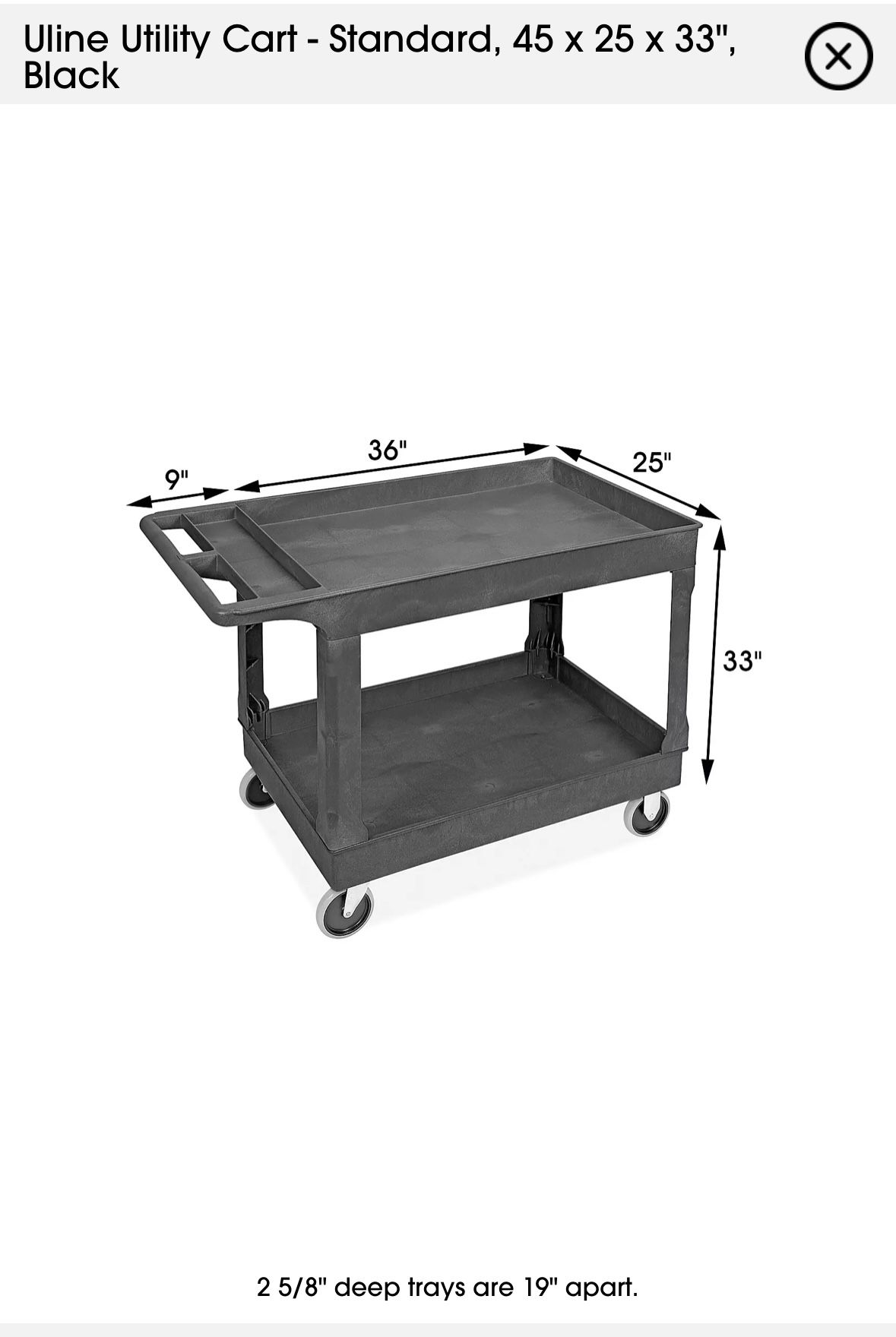 Uline Utility Cart - Standard, 45 × 25 × 33" Black