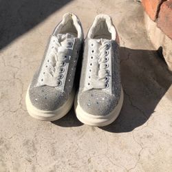 Steve Madden Glimmer Rhinestone Leather Sneakers 