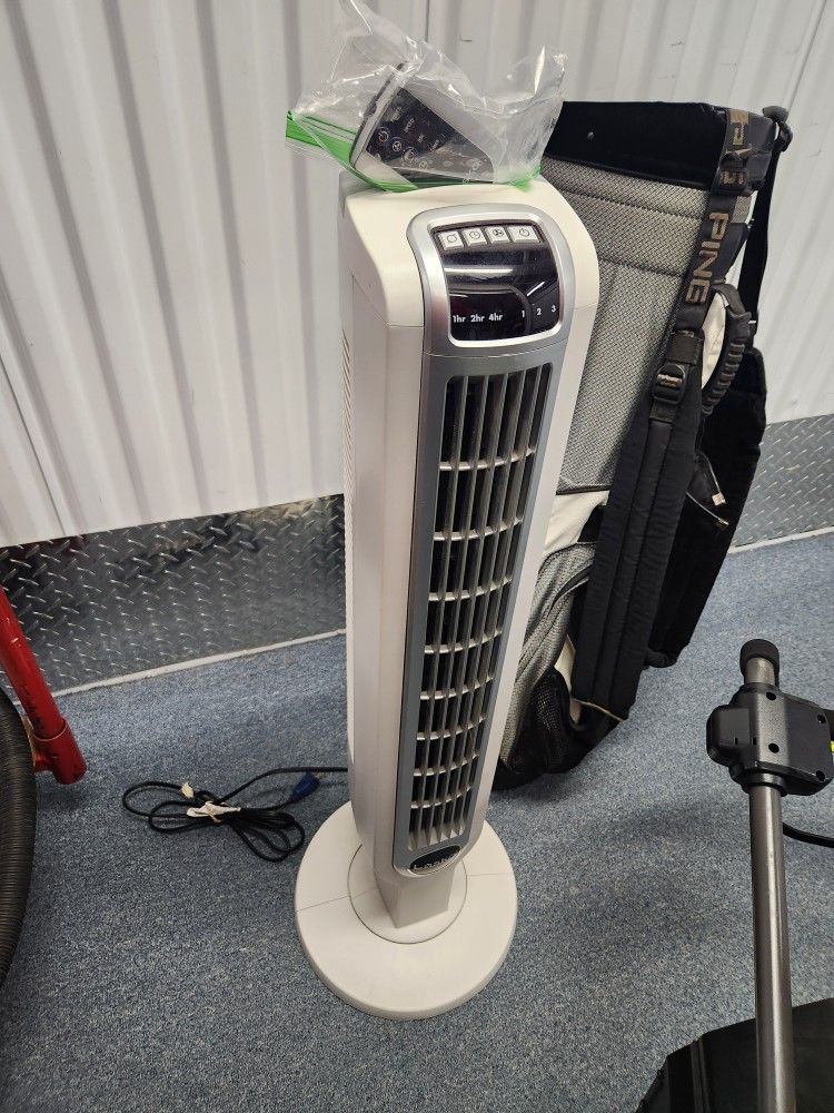Lasko Portable 36" Oscillating 3-Speed Tower Fan with Remote Control and Timer for Bedroom and Home Office, White, 2510