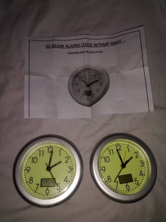 2 Glow in the Dark Alarm Clocks with Thermometer
