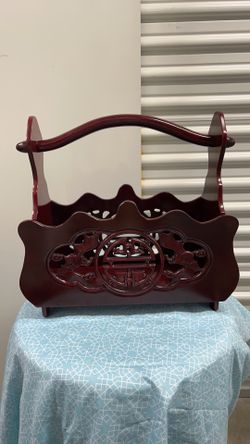 Vintage Chinese Carved Red Rosewood Canterbury Or Magazine Stand With Bats