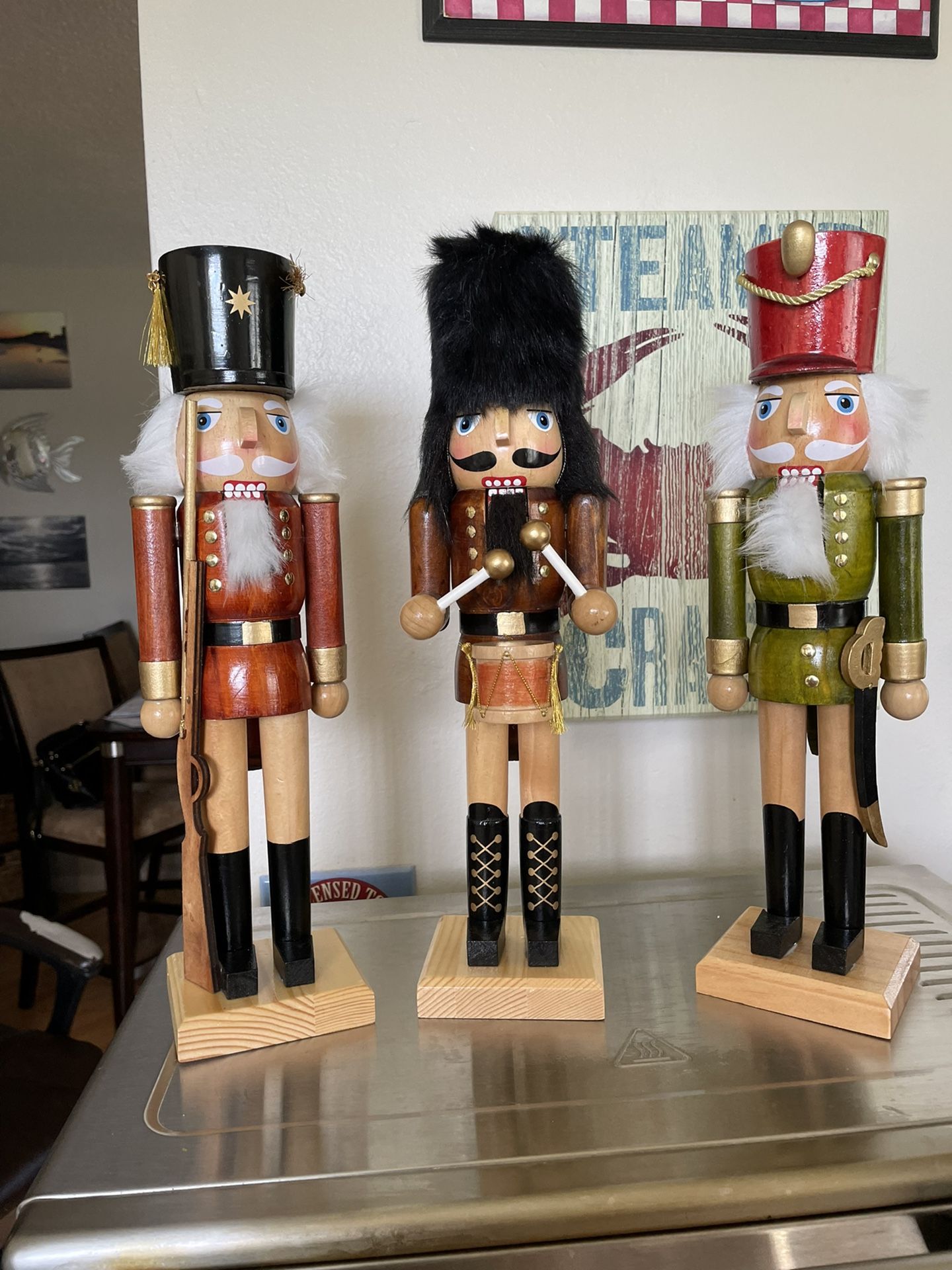 SET OF 3 WOODEN NUTCRACKER GUARDS BY SANTA’S for Sale in West