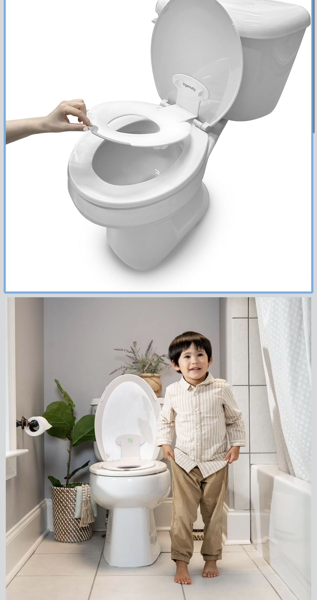 Ingenuity: ity by Ingenuity Flip & Sit Potty Seat (White) – Easy to Set Up & Remove Potty Training Seat That Attaches to Adult Toilet Seat