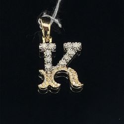 10 Karat Two Tone Gold Diamond Pendant, Small Old English Letter K .15Ctw 2.1 G 178468–7