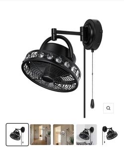 10" Modern Black Small Ceiling Fan with Pull Chain