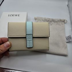 Loewe Leather Trifold Purse Wallet With Anagram - Tiffany Blue