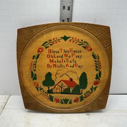 Wall Hanging Plaque "Bless This House" Japan Wood Vintage 1960's Hand Painted#03