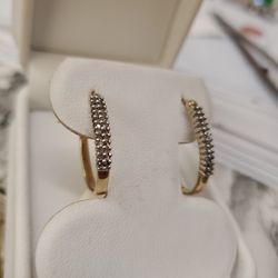Real  14kt  Gold, Real Diamond Hoops earrings