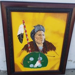 Vintage Original Indian Painting Signed Framed 30" X 23" 