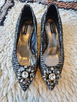 Authentic Dolce & Gabbana Tweed Crystal Embellished kitten heels