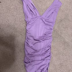 New small purple short stretchy ruched mini dress