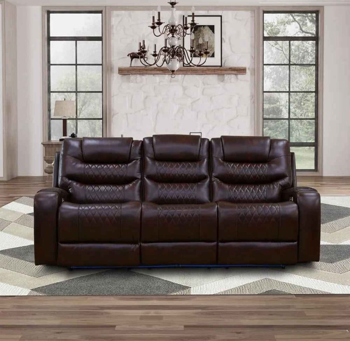 New Brown Power Reclining 3 Pc Set — Sofa • Loveseat • Chair