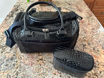 Classic Vegan Leather Crocodile Print Bag, Carryon, Duffle, Overnight, travel cosmetic set, with both shoulder straps and handle