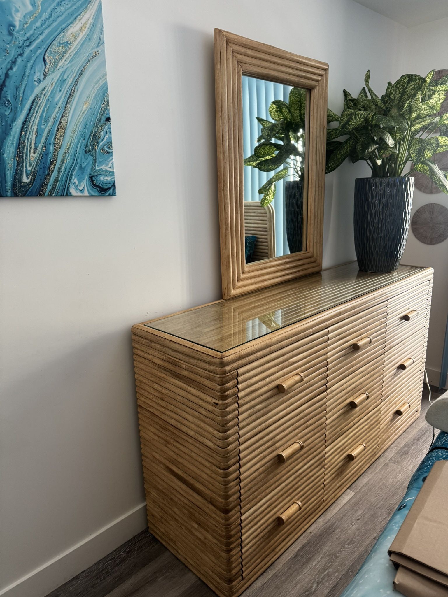 9 Drawer Rattan Dresser - 66”