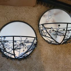 Black Wrought Iron Crystal Flower Candle Holder Mirrors 