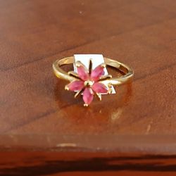 Pink Topaz Flower Gold Plated Ring