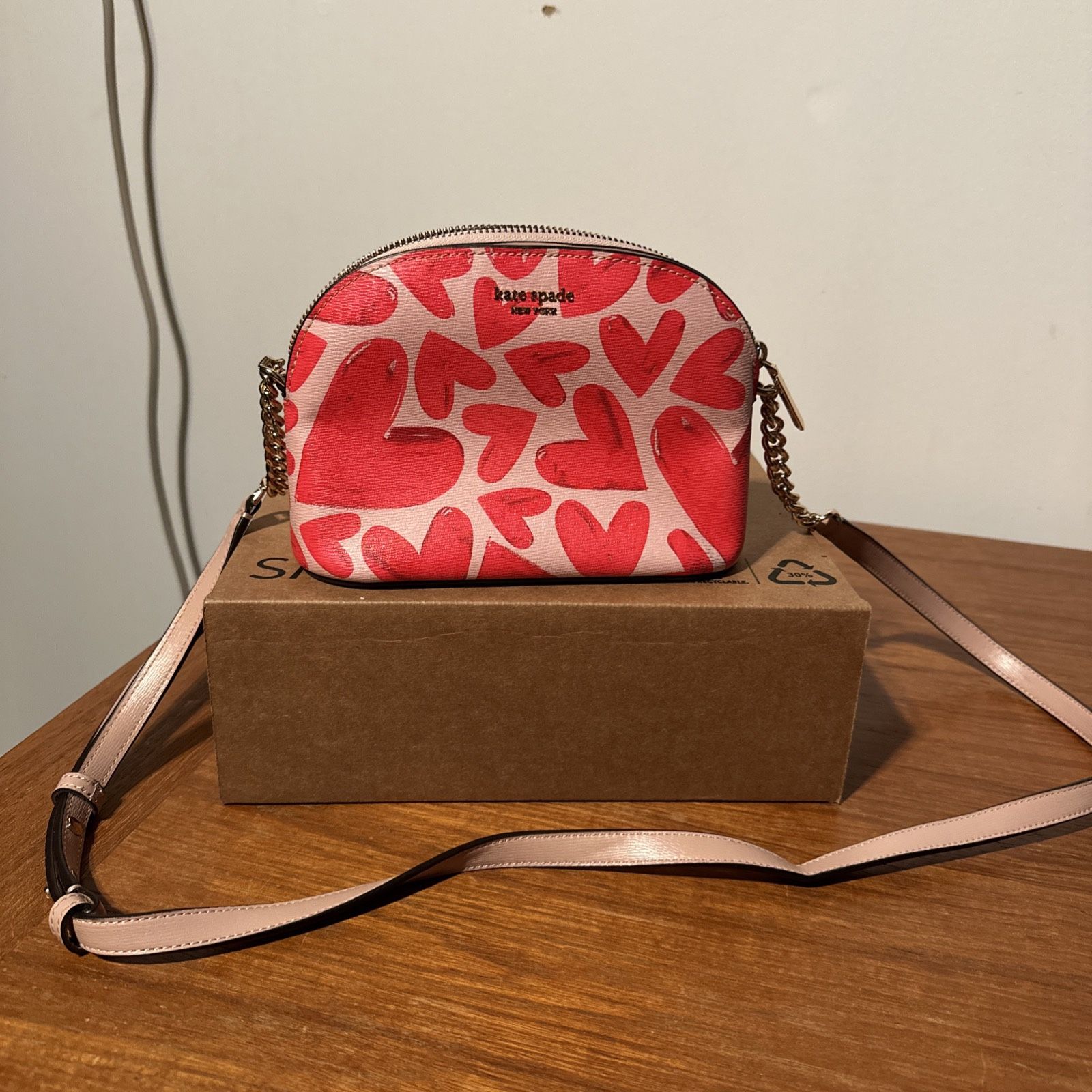 Kate Spade Red/Pink Hearts Crossbody Bag Small Spencer Ever Fallen Dome