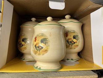 Gibson- 3 Pc , 9”, 10”, 11” Cookie Jars With Lids (hand Painted)