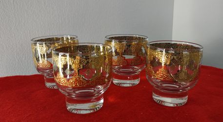 Set of 4 CULVER VALENCIA 22K Gold Cocktail / Rocks Bar Glasses.