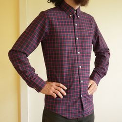merino wool button-down dress shirt • red plaid