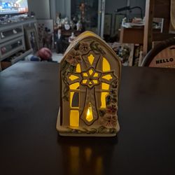 Beautiful Ceramic Chapel Tealight Holder, Blue Sky Clayworks By Heather Goldminc 8"H X 5"W X3.75"D